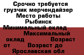 Срочно требуется грузчик-мерчендайзер › Место работы ­ Рыбинск › Минимальный оклад ­ 17 000 › Максимальный оклад ­ 18 000 › Возраст от ­ 18 › Возраст до ­ 40 - Ярославская обл., Рыбинский р-н, Рыбинск г. Работа » Вакансии   